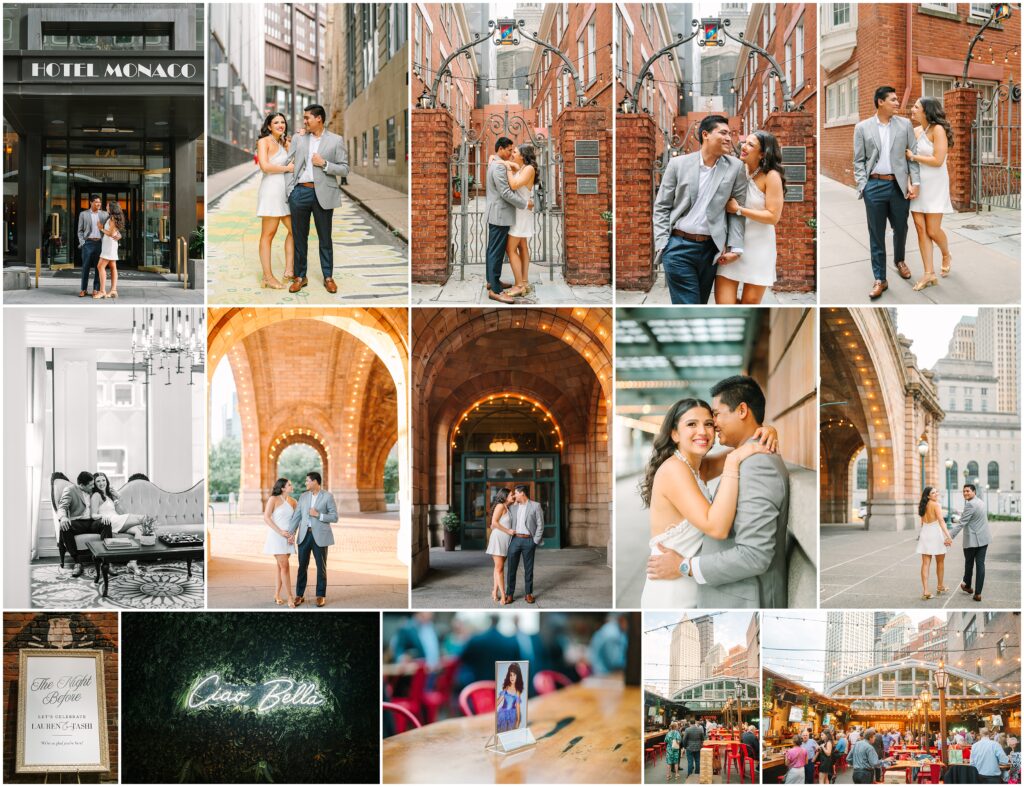 Engaged couple shares intimate moment during portrait session before their rehearsal dinner