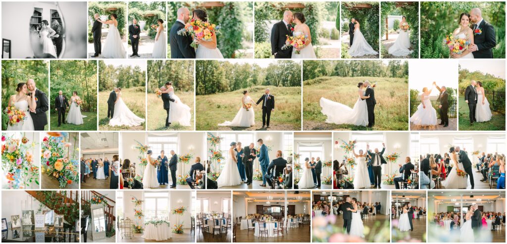 Twelve Oaks Mansion real wedding images showing the ballroom with crystal chandeliers, curved staircase, and natural light streaming through floor-to-ceiling windows, highlighting the venue's elegant architectural details